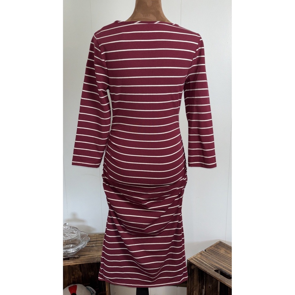 Isabel Maternity T-Shirt Dress Women Small Ruched Sides 3/4 Sleeve Burgundy New - Picture 5 of 9